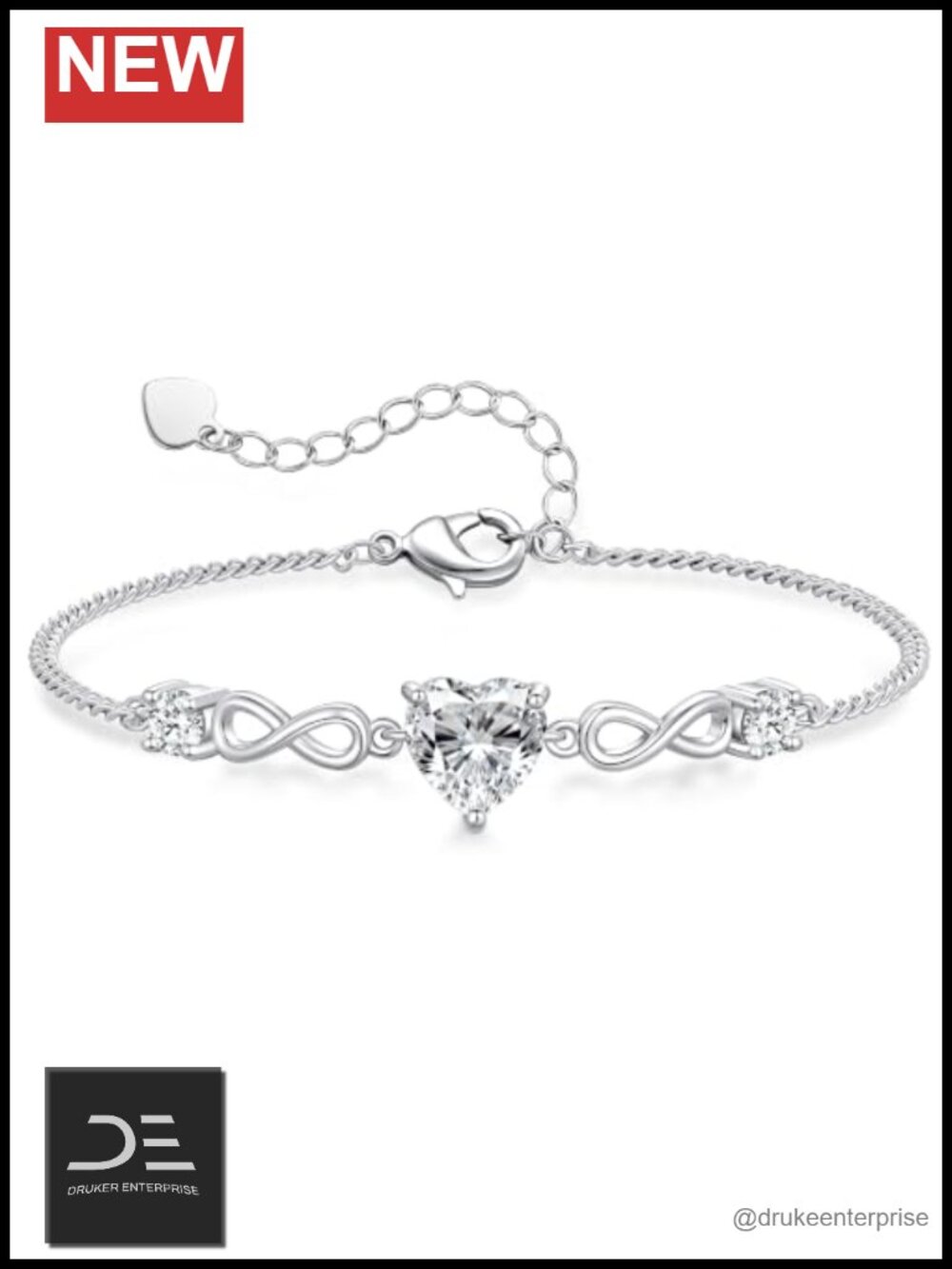 1.5 Carat Rhodium Plated Moissanite Infinity Heart Tennis Bracelet